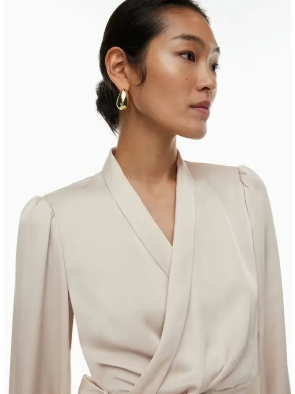 New Aritzia Babaton Hyde satin bishop long sleeve wrap style v-neck minidress - Picture 6 of 16